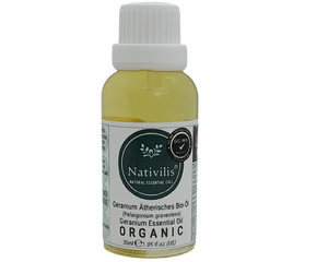 Nativilis Organic Geranium Essential Oil (Pelargonium graveolens) - 100% Natural - 30ml - (GC/MS Tested)