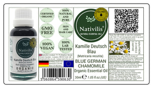 Nativilis Organic German Blue Chamomile Essential Oil (Matricaria recutita) - 100% Natural - 30ml - (GC/MS Tested)