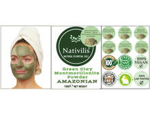 Load image into Gallery viewer, Nativilis Amazonian Green Montmorillonite Powder Clay - Natural Facial Hair Body Mask – oily and acne-prone skin restoring balance skin PH levels – Best known most used - Copaiba benefits
