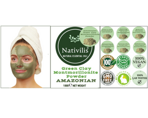 Nativilis Amazonian Green Montmorillonite Powder Clay - Natural Facial Hair Body Mask – oily and acne-prone skin restoring balance skin PH levels – Best known most used - Copaiba benefits