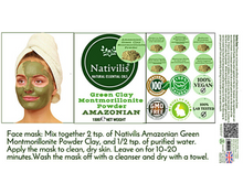 Load image into Gallery viewer, Nativilis Amazonian Green Montmorillonite Powder Clay - Natural Facial Hair Body Mask – oily and acne-prone skin restoring balance skin PH levels – Best known most used - Copaiba benefits
