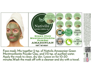 Nativilis Amazonian Green Montmorillonite Powder Clay - Natural Facial Hair Body Mask – oily and acne-prone skin restoring balance skin PH levels – Best known most used - Copaiba benefits