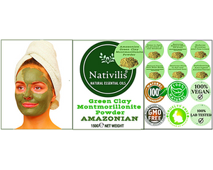 Nativilis Amazonian Green Montmorillonite Powder Clay - Natural Facial Hair Body Mask – oily and acne-prone skin restoring balance skin PH levels – Best known most used - Copaiba benefits