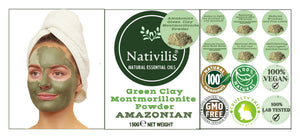 Nativilis Amazonian Green Montmorillonite Powder Clay - Natural Facial Hair Body Mask – oily and acne-prone skin restoring balance skin PH levels – Best known most used - Copaiba benefits