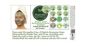 Nativilis Amazonian Green Montmorillonite Powder Clay - Natural Facial Hair Body Mask – oily and acne-prone skin restoring balance skin PH levels – Best known most used - Copaiba benefits