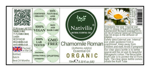 Nativilis Organic Chamomile Roman Essential Oil - (Anthemis nobilis) - 100% Natural - 10ml - (GC/MS Tested) Label