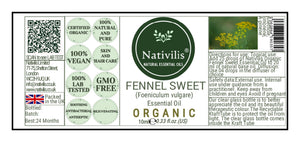 Products Nativilis Organic Fennel Sweet Essential Oil (Foeniculum vulgare) - 100% Natural - 10ml - (GC/MS Tested)