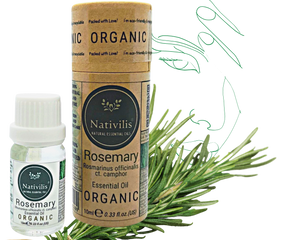 Nativilis Organic Rosemary Essential Oil (Rosmarinus officinalis) - 100% Natural - 10ml (GC/MS Tested)