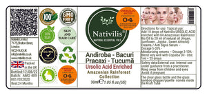 Nativilis URSOLIC ACID enriched with 04 Amazonian Rainforest Bio Oil - ANDIROBA BACURI PRACAXI TUCUMA - Relief skin injuries aesthetic processes peelings laser hair removals Soothing effect Copaiba