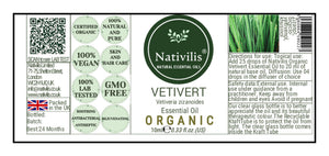 Nativilis Organic Vetivert Essential Oil (Vetiveria zizanoides) - 100% Natural - 10ml - (GC/MS Tested)